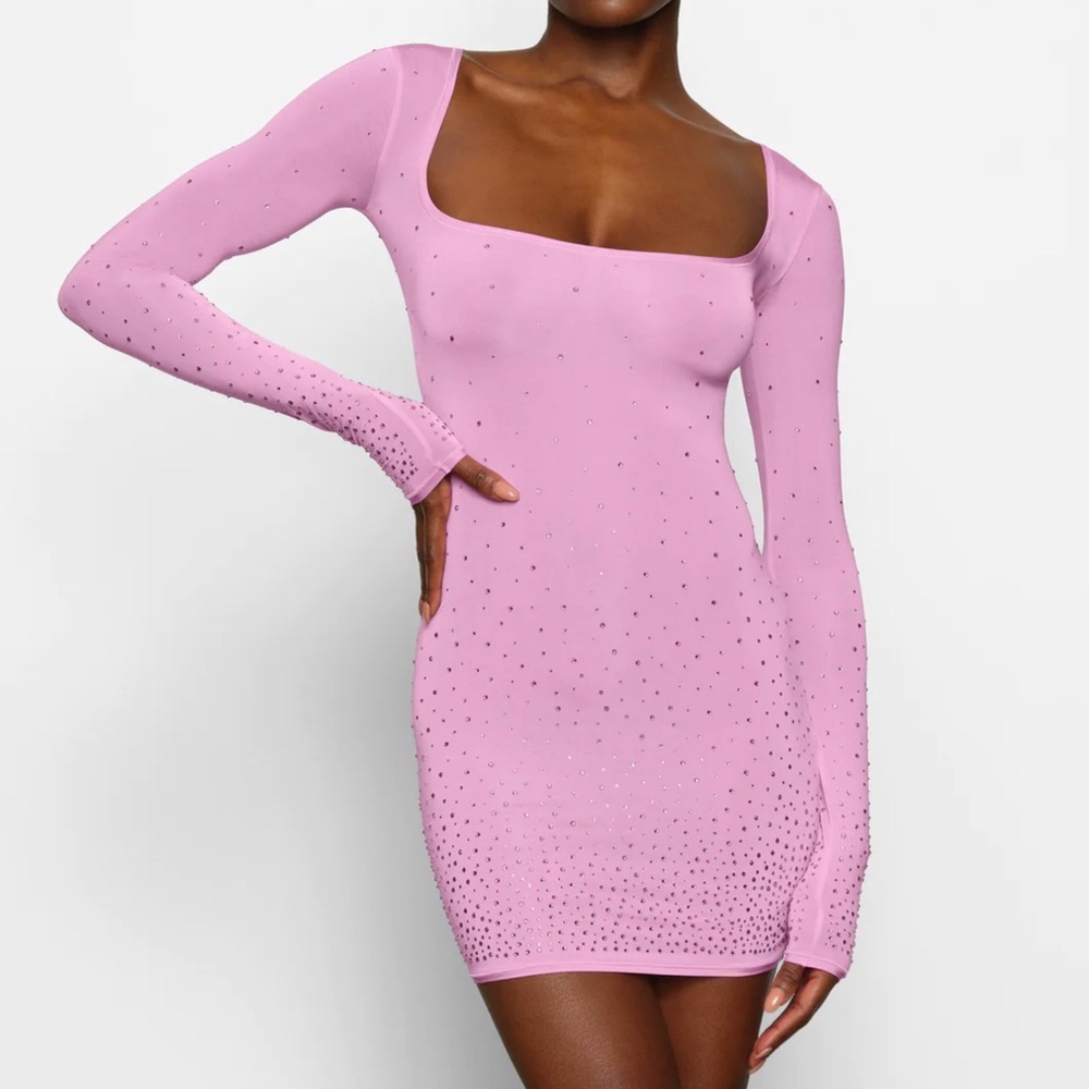 COPY - NWT Skims Jelly Sheer Rhinestone Petal Pink Dress S